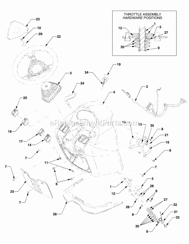 Dash Panel And Steering Wheel 1b075g & After Diagram and Parts List for 5254E 54AE542-710, 54BE542-710, 54CE542-710 Cub Cadet Lawn Tractor
